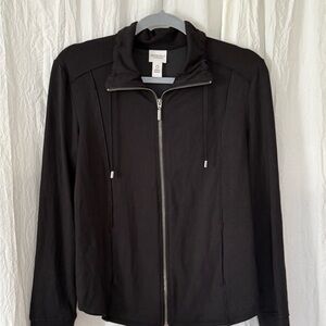 Chico’s Lightweight Zip Jacket Size 0 Black Drapey Stretch Casual Layer, Travel